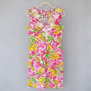 Barbara Gerwit Sleeveless Notch V Neck Pink Green Shift Floral Dress Sz Med
